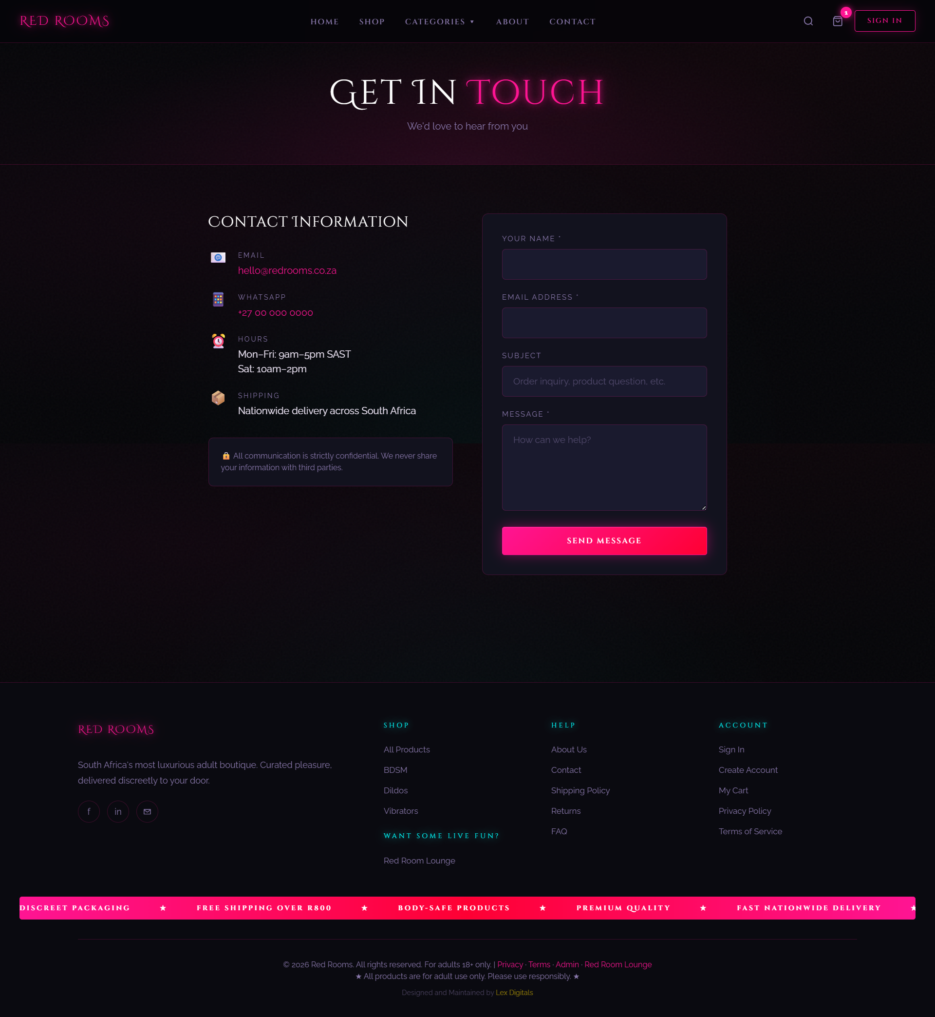 Red Rooms Store – Cart / Checkout